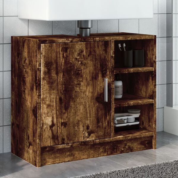 vidaXL Armoire de lavabo ch&ecirc;ne fum&eacute; 63x29x55 cm bois d'ing&eacute;nierie