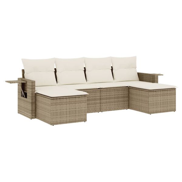 vidaXL Salon de jardin avec coussins 6 pcs beige r&eacute;sine tress&eacute;e