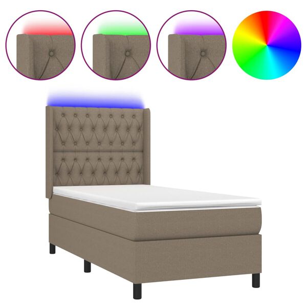 vidaXL Sommier &agrave; lattes de lit matelas et LED Taupe 80x200cm Tissu