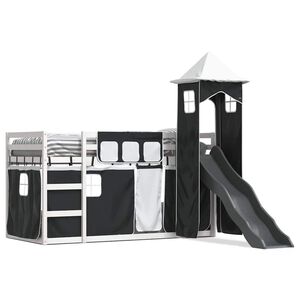vidaXL Lit superpos&eacute; sans matelas avec toboggan blanc noir 90x190 cm
