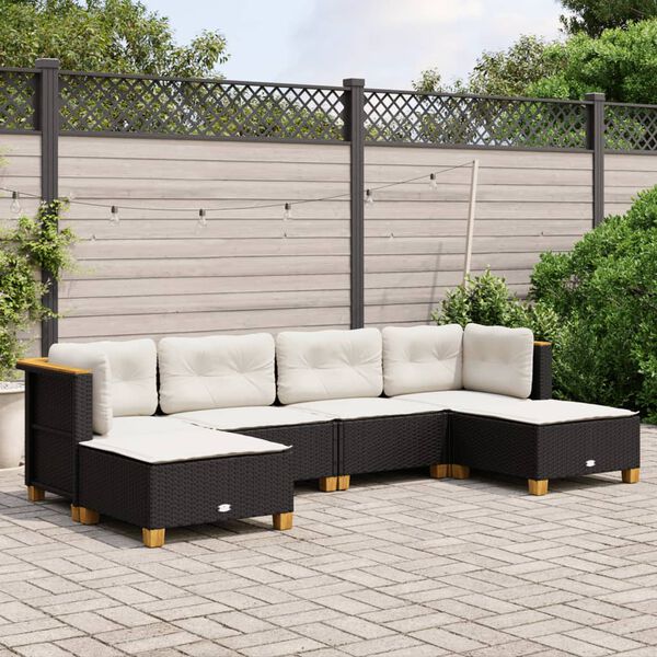 vidaXL Salon de jardin 6 pcs avec coussins noir r&eacute;sine tress&eacute;e