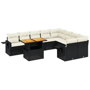 vidaXL Salon de jardin 10 pcs avec coussins noir r&eacute;sine tress&eacute;e