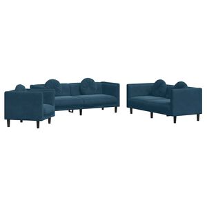 vidaXL Ensemble de canap&eacute;s 3 pcs avec coussins bleu velours