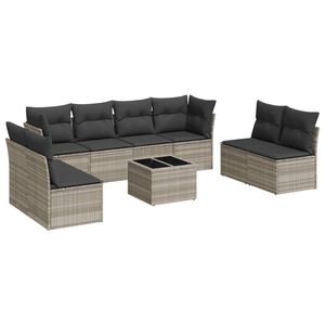 vidaXL Salon de jardin 9 pcs avec coussins gris clair r&eacute;sine tress&eacute;e