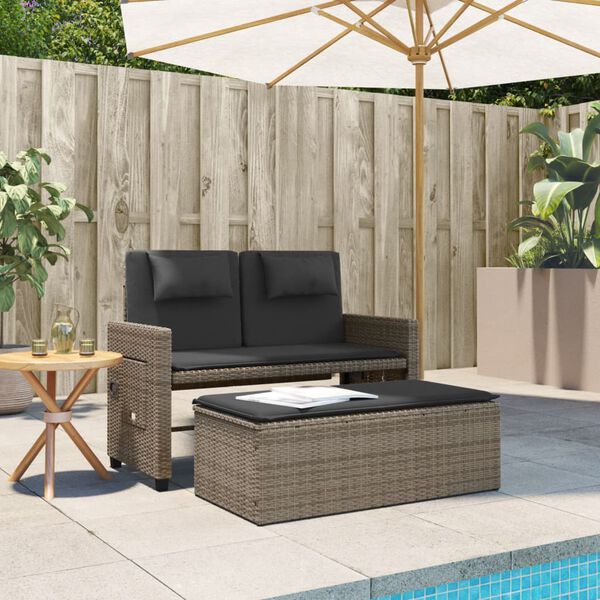 vidaXL Banc inclinable de jardin avec coussins gris résine tressée