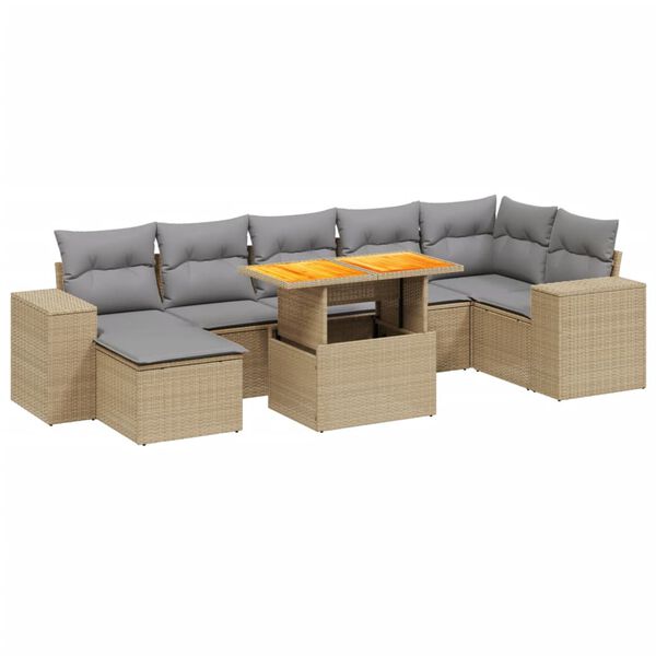 vidaXL Salon de jardin avec coussins 8 pcs beige r&eacute;sine tress&eacute;e