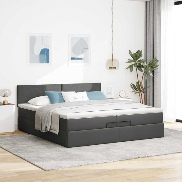 VidaXL Cadre de lit ottoman avec matelas gris fonc&eacute; 200x200cm tissu