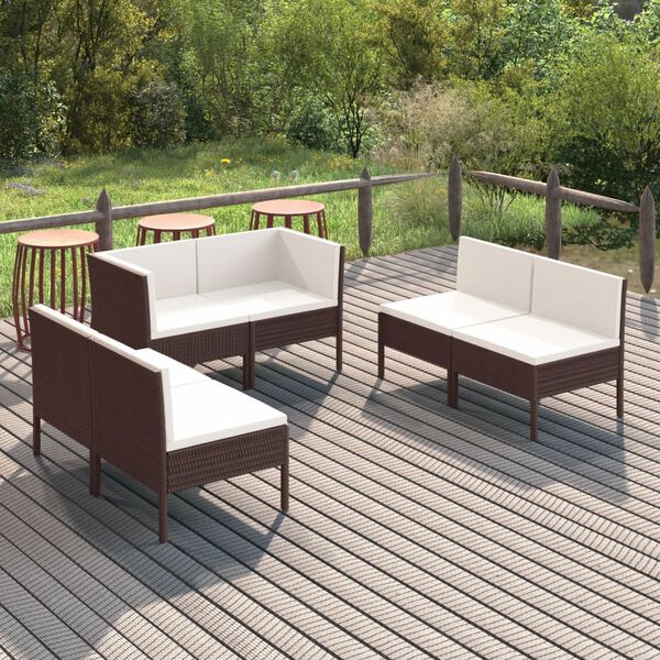 vidaXL Salon de jardin 6 pcs avec coussins R&eacute;sine tress&eacute;e Marron