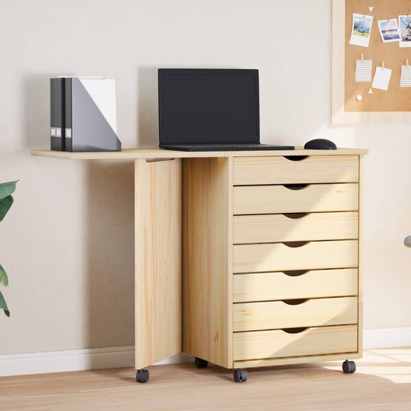 vidaXL Cabinet roulant avec bureau avec roue MOSS Vernis transparent