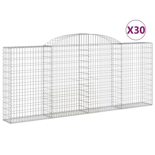vidaXL Paniers &agrave; gabions arqu&eacute;s 30 pcs 300x30x120/140 cm fer galvanis&eacute;