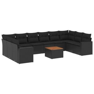 vidaXL Salon de jardin 11 pcs avec coussins noir r&eacute;sine tress&eacute;e