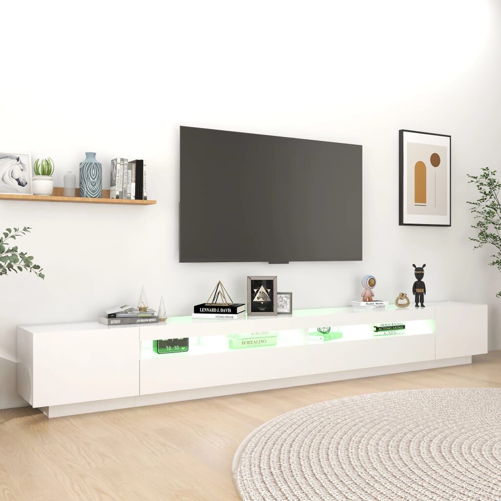 Meuble TV HOMTAKIE Avec éclairage LED Blanc - 140x40x35,5 Cm - Design Moderne Avec Rangements