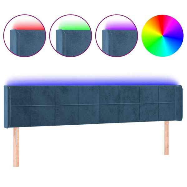 vidaXL T&ecirc;te de lit &agrave; LED Bleu fonc&eacute; 203x16x78/88 cm Velours