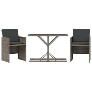 vidaXL Ensemble de bistro 3 pcs avec coussins gris r&eacute;sine tress&eacute;e