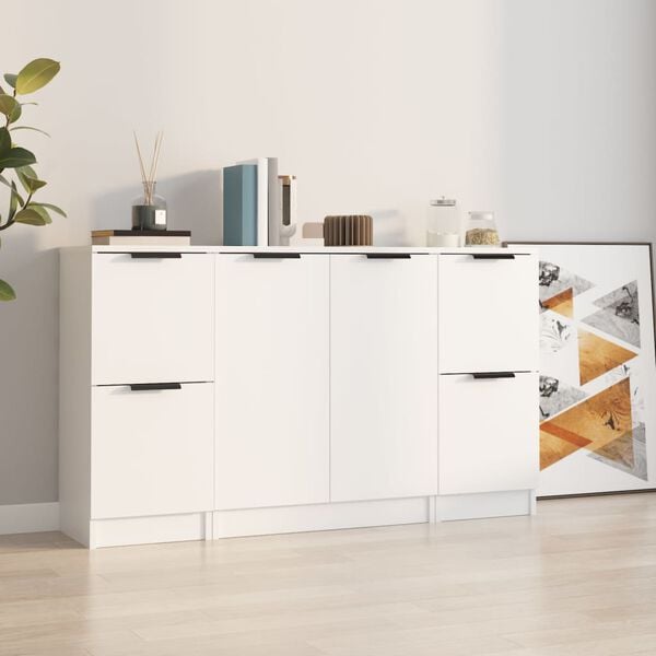 vidaXL Buffets 3 pcs Blanc Bois d'ing&eacute;nierie