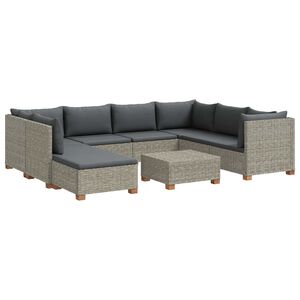 vidaXL 9 pc Ensemble de salon en rotin avec coussins GENDT Gris Kubu