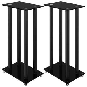 vidaXL Supports de haut-parleurs 2 pcs noir verre tremp&eacute; 4 piliers