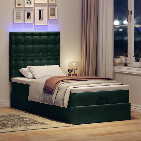 vidaXL Cadre de lit ottoman avec matelas vert fonc&eacute; 100x200 cm velours
