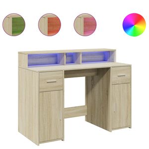vidaXL Bureau avec lumi&egrave;res LED ch&ecirc;ne sonoma bois d'ing&eacute;nierie