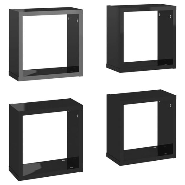 vidaXL &Eacute;tag&egrave;res cube murales 4 pcs noir brillant 30x15x30 cm