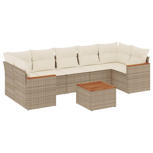 vidaXL Salon de jardin avec coussins 8 pcs beige r&eacute;sine tress&eacute;e