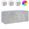 vidaXL Meuble TV mural avec lumi&egrave;res LED gris b&eacute;ton 100x35x41 cm