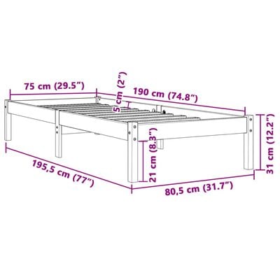 vidaXL Cadre de lit sans matelas cire marron 75x190 cm bois pin massif