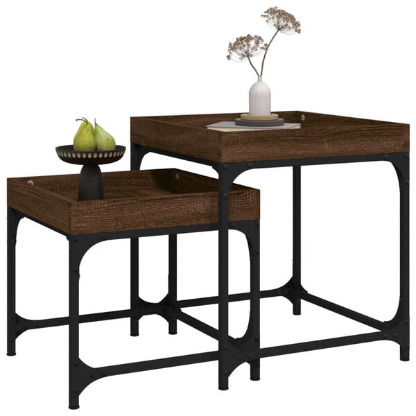 vidaXL Tables d'appoint 2 pcs Ch&ecirc;ne marron Bois d'ing&eacute;nierie