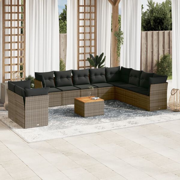 vidaXL Salon de jardin 11 pcs avec coussins gris r&eacute;sine tress&eacute;e