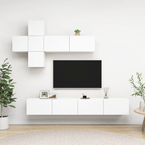 vidaXL Ensemble de meuble TV 7 pcs Blanc Bois d'ing&eacute;nierie