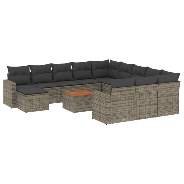 vidaXL Salon de jardin avec coussins 13 pcs gris r&eacute;sine tress&eacute;e
