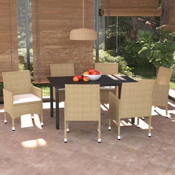 vidaXL Ensemble &agrave; manger de jardin et coussins 7 pcs Poly rotin Beige