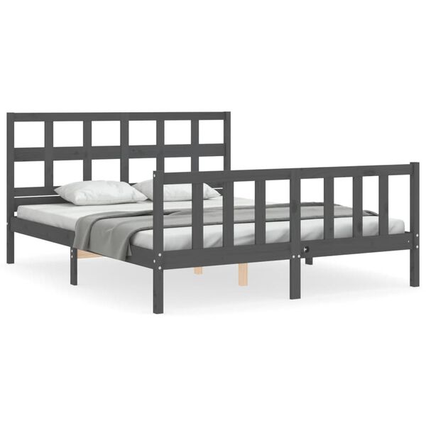 vidaXL Cadre de lit sans matelas gris bois de pin massif