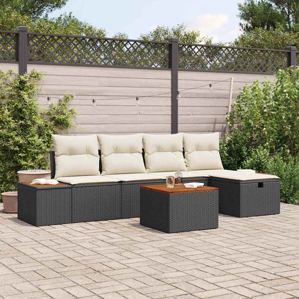 vidaXL Ensemble de canapé de jardin 6 pcs Noir Poly rotin