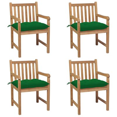 vidaXL Chaises de jardin 4 pcs avec coussins vert Bois de teck solide