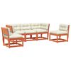 vidaXL Salon de jardin 5 pcs avec coussins cire marron bois pin massif
