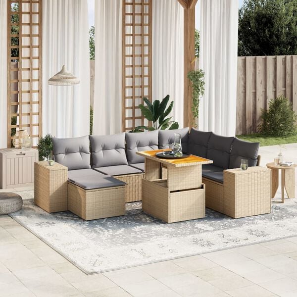 vidaXL Salon de jardin avec coussins 8 pcs beige r&eacute;sine tress&eacute;e