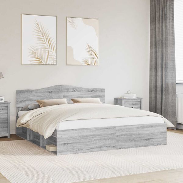 vidaXL Cadre de lit Gris Sonoma 180 x 200 cm Bois de pin massif
