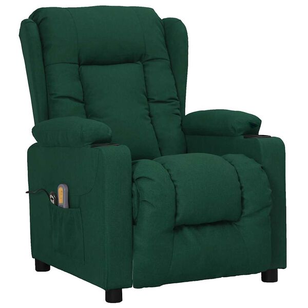 vidaXL Fauteuil de massage Vert fonc&eacute; Tissu