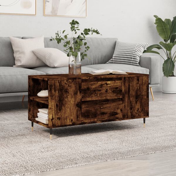 vidaXL Table basse ch&ecirc;ne fum&eacute; 102x44,5x50 cm bois d'ing&eacute;nierie