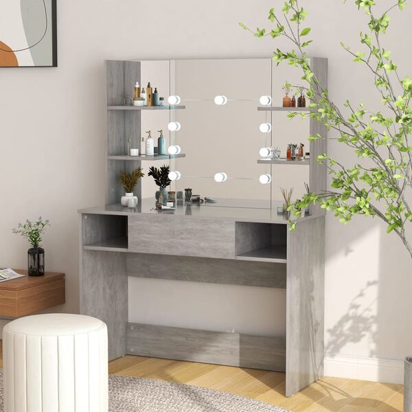 vidaXL Table de maquillage &eacute;clairage LED 100x40x135 cm MDF Gris b&eacute;ton