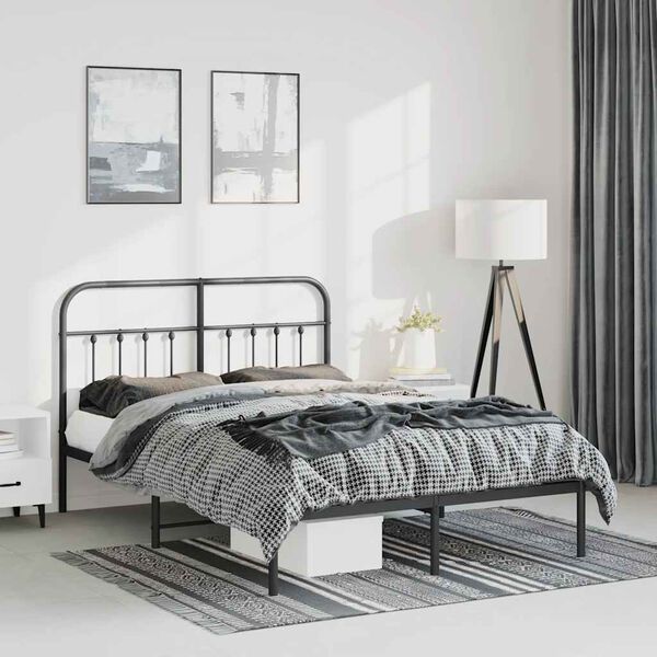 vidaXL Cadre de lit métal sans matelas avec tête de lit noir 150x200cm