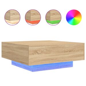 vidaXL Table basse avec lumi&egrave;res LED ch&ecirc;ne sonoma 80x80x31 cm