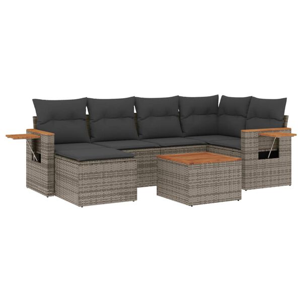 vidaXL Salon de jardin avec coussins 7 pcs gris r&eacute;sine tress&eacute;e