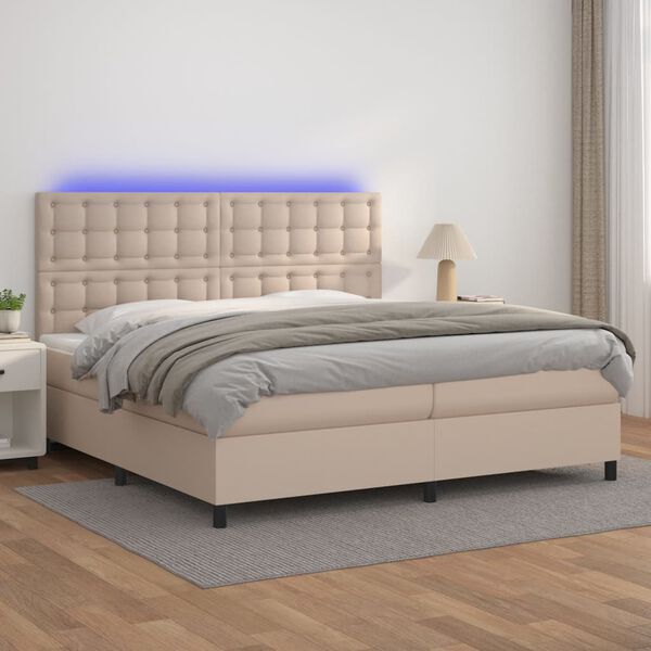 vidaXL Sommier &agrave; lattes de lit avec matelas LED Cappuccino 200x200 cm