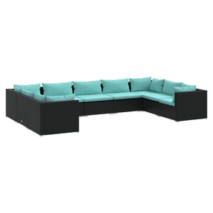 vidaXL Salon de jardin 9 pcs avec coussins R&eacute;sine tress&eacute;e Noir