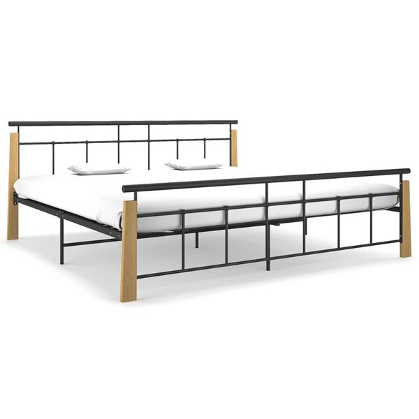vidaXL Cadre de lit sans matelas m&eacute;tal bois de ch&ecirc;ne massif 200x200 cm