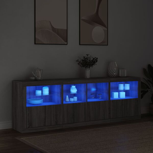 vidaXL Buffet avec lumi&egrave;res LED sonoma gris 202x37x67 cm