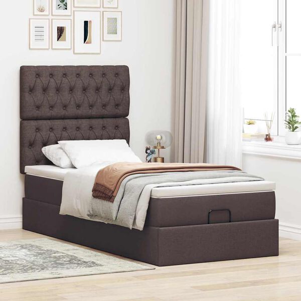 vidaXL Cadre de lit ottoman avec matelas marron fonc&eacute; 90x190 cm tissu