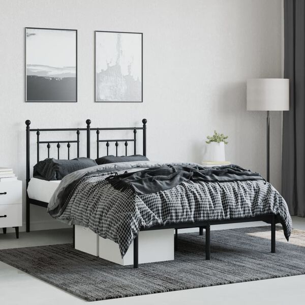 vidaXL Cadre de lit m&eacute;tal sans matelas avec t&ecirc;te de lit noir 120x200cm